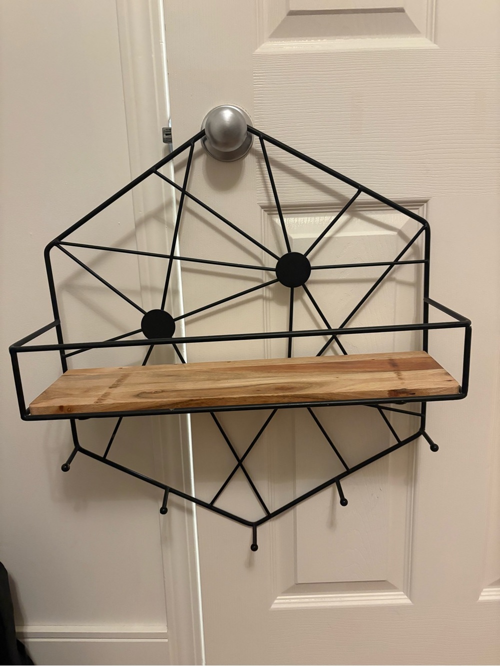 Geometric Wall Shelf with Wood Accent - Black